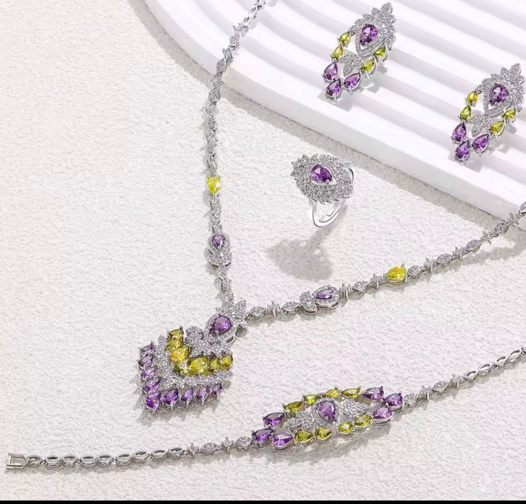 Amethyst Lime Crystal Jewellery Set