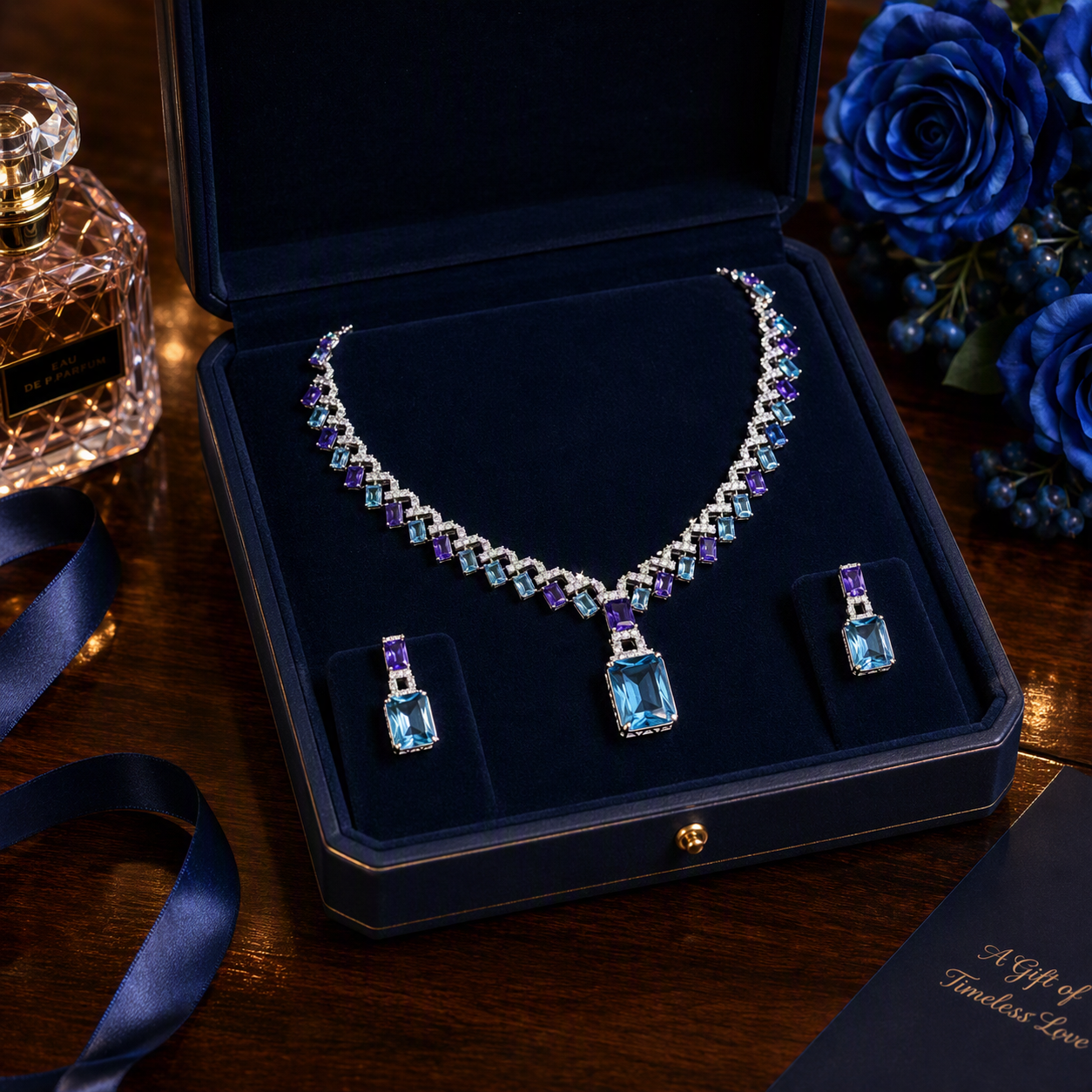 Azure Royale Necklace Set – Sapphire & Aquamarine