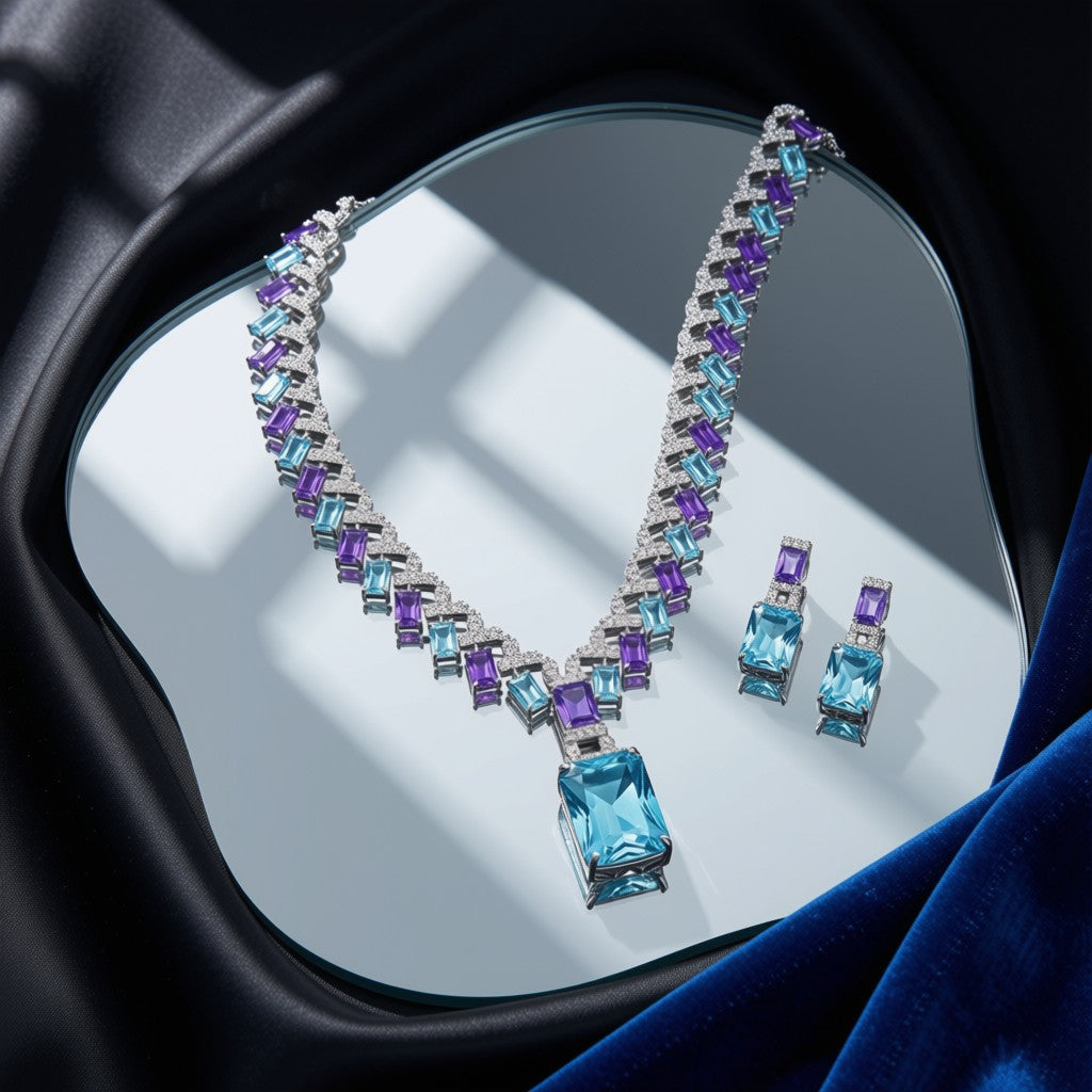 Azure Royale Necklace Set – Sapphire & Aquamarine